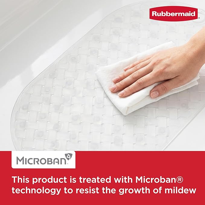 Rubbermaid INSTAMAT Tub Mat, Non-Slip Bath Mat Hangs Over Showerhead for Fast Drying, 27.2 x 15.2 Inch, BPA-Free, Easy Care Shower Mat for Inside Bathtub or Shower, Clear