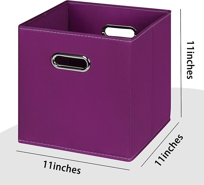 Black Foldable Storage Cubes Bins , Fabric Storage Box Cubes Organizer Baskets with Dual Handles for Home Organizer(Purple)