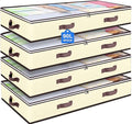 90L Under Bed Storage Containers, Closet Organizers and Storage Bins, Foldable Underbed Storages Bags for Blankets, Towels, Comforter, Sweaters, Pillows, Linen Sheets, Wrapping Paper, 4 Pack Beige