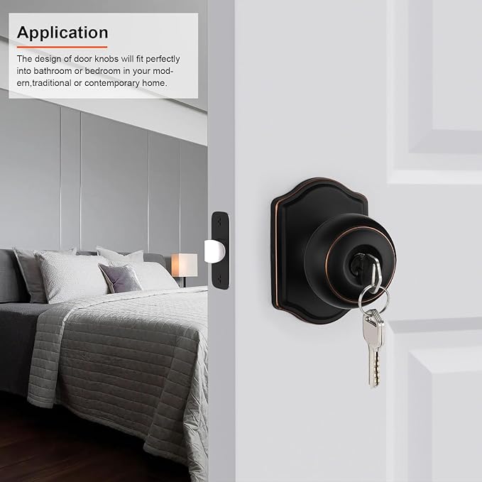 Haidms Keyed Entry Bronze Door Knob Interior, Exterior Locking Door Knobs, Oil Rubbed Bronze Exterior Doorknobs with Lock and Key, 6 Pack