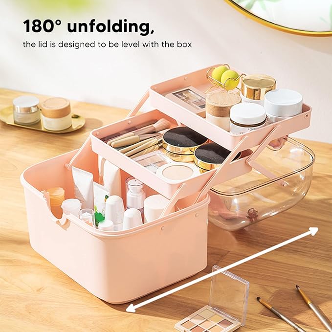 LOCADENCE 3 Layer Craft Organizer Storage Box, Transparent Sealed Dividing Storage Box, Portable Sewing Tackle Case Organizer with Handle for Home Office