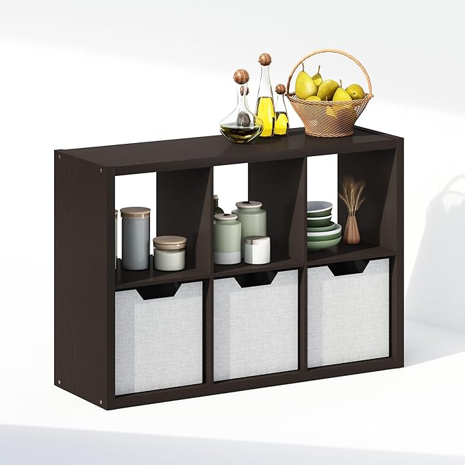 Furinno Cubic Closet Organizers and Storage, 6-Cube Closet Organizer, Open Shelf Closet Storage, Extra Thick Frame for Wardrobe, Bedroom, Living Room, Dark Oak