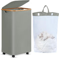 efluky Laundry Basket with Wheels, Tall Rolling Laundry Hamper with Lid and Removable Bag, Aesthetic Dirty Clothes Hamper on Wheels for Laundry Room, Bedroom, Dorm and Bathroom, 100L Grey