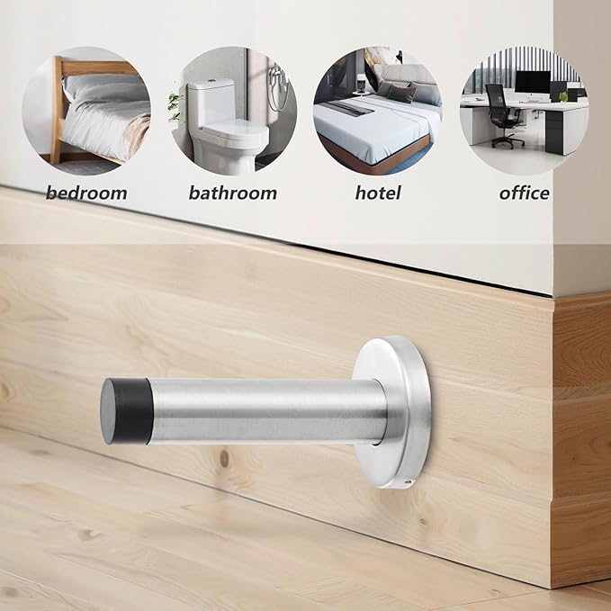 HOME MASTER HARDWARE 2 Pack Satin Nickel Door Stoppers – 3.5 Inch 304 Stainless Steel Door Stop Bumper, Door Holder Wall Protector with Sound Dampening