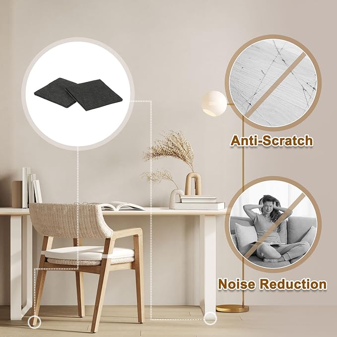 uxcell Felt Furniture Pads, 4Pcs 3.35" x 3.35" Adhesive Backed Felt Non-Slip Anti-Scratch Chair Leg Protectors for Protecting Hardwood Floor, Black