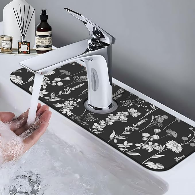 Faucet Draining Mat For Kitchen Sink, Wildflowers Plants Diatom Mud Absorbent Drain Pad For Bathroom Kitchen Sink Splash Guard Drying Mat
