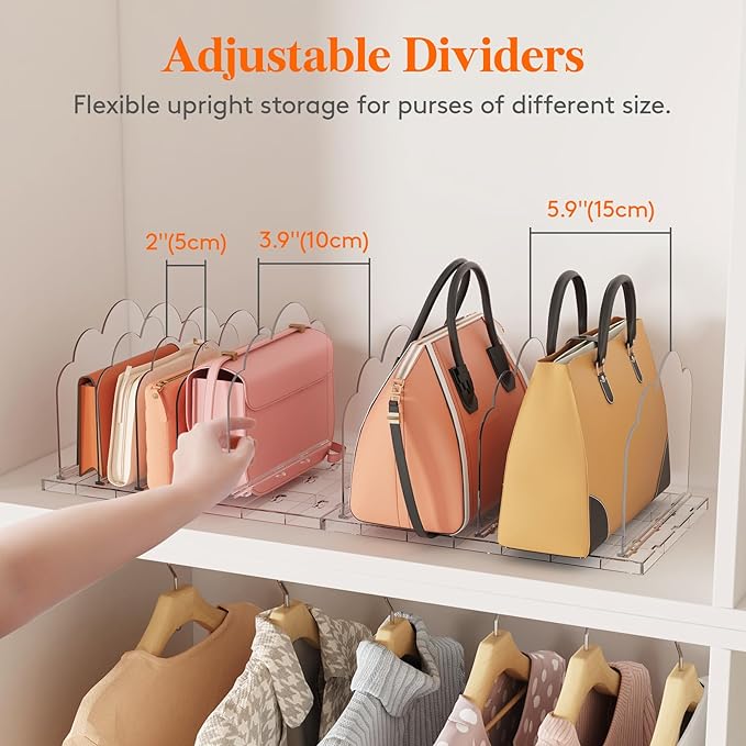 Lifewit Purse Organizer for Closet, Clear Handbags Storage Organizer, Adjustable Clutch Purse Storage Organizer Holder for Closet, 4 Pack Bookshelf Dividers for Sweater in Bedroom 35 x 24 cm/14 x 9.5