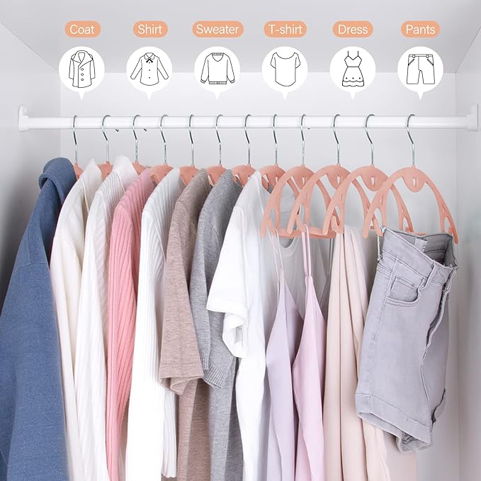 IEOKE Velvet Hangers 50 Pack: Felt Clothes Hangers Heavy Duty Shirt Sweater Hangers No Shoulder Bump Non Slip Slim Thin Coat Hangers for Closet - Pink