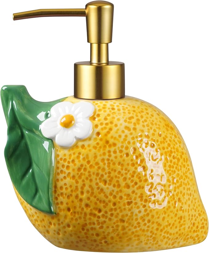 17 OZ Lemon Ceramic Soap Dispenser with ABS Pump,Refillable Liquid Bathroom soap Dispenser for Lotion ,Body Wash ,Cute Kitchen Soap Dispenser for Dish Soap,Hand Soap