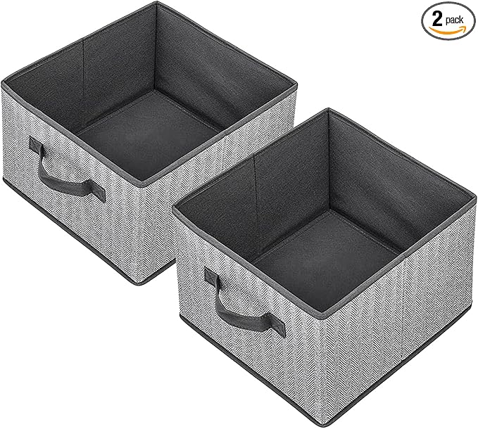 Storage Baskets, 11-Inch Woven Fabric Bins, Storage Cubes with Reinforced Handles, Organizer Bins for Closet Shelves, Foldable, for Toys, Clothes (2PCS/Grey-11*11*7.8inch)