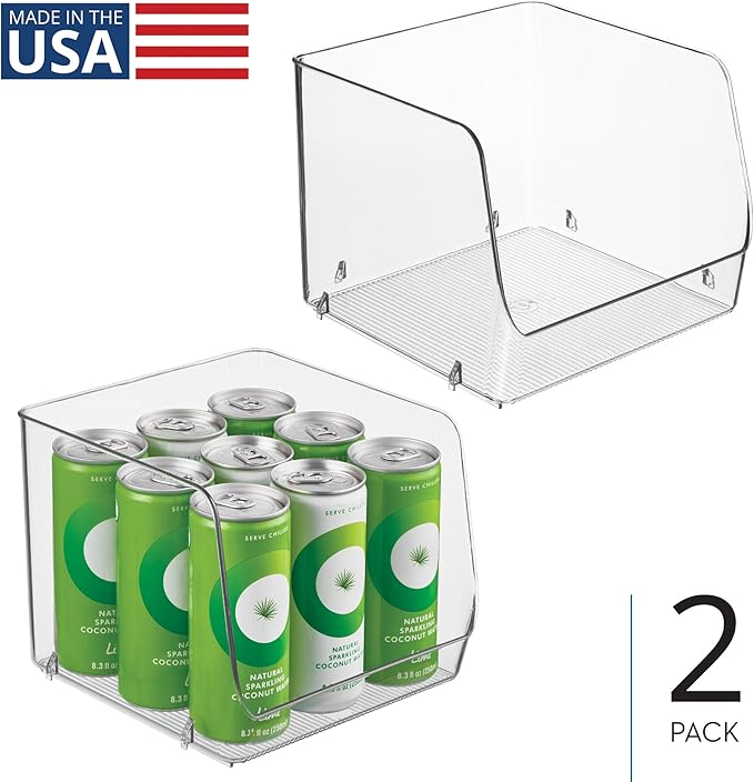 iDesign Open-Front Bin for Kitchen, Bathroom, or Home Office - Set of 2, Clear, Made in USA