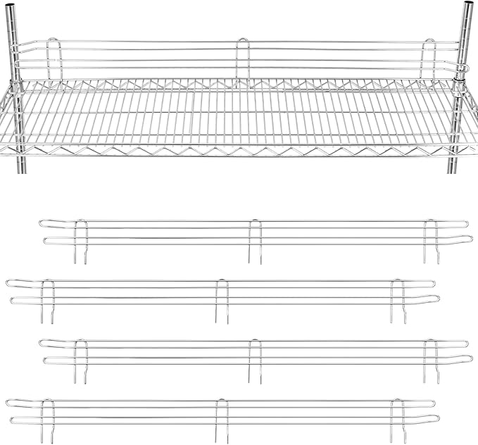 4 Pcs Chrome Wire Shelf Ledge 48 L x 4 H Wire Shelving Side Ledge Metal Shelves Accessories Pantry and Garage Storage (Silver)