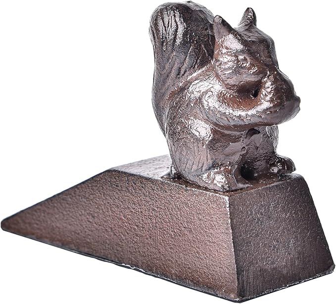Sungmor Heavy Duty Cast Iron Squirrel Door Stops | Decorative Cute Animal Statue Metal Door Stopper Wedge with Non-Slip Mat | Solid & Antique Style Windproof Door Holder for Patio Garden Farmhouse