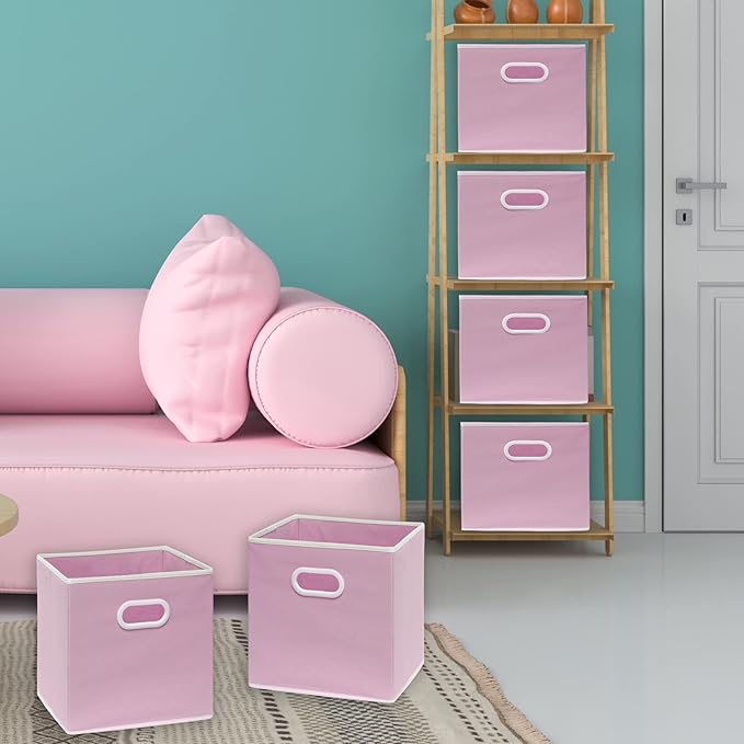 Simple Houseware Foldable Cube Storage Bins with Handles, 11-Inch, Pink, 6-Pack, Fabric Cubes Organizer for Closet or Shelves