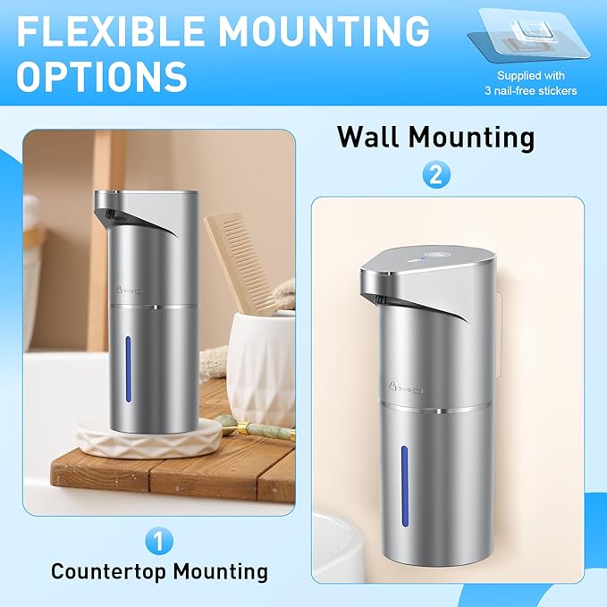 Automatic Soap Dispenser,Touchless Hand Wall Mount Rechargeable 3 Gear Adjustable Electric Soap Dispenser 350ml with Infrared Motion Sensor for Bathroom,Kitchen,Office, Silvery Gel