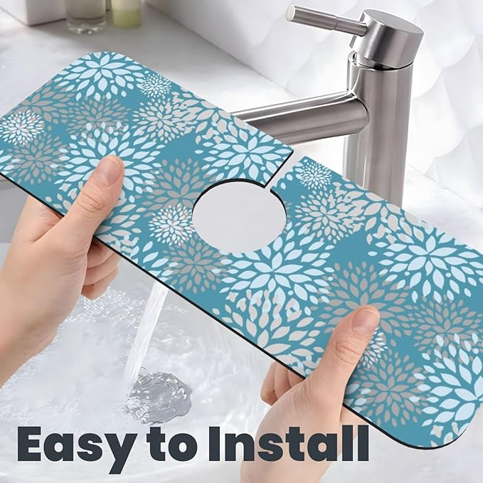 Dahlia Floral Flower Colorful Abstract Kitchen Sink Splash Guard Faucet Mat Super Absorbent Fast Drying Mat Sink Gadgets-Fast Drying Pad Sink Mat For Kitchen Bathroom (15" X 5.5" )