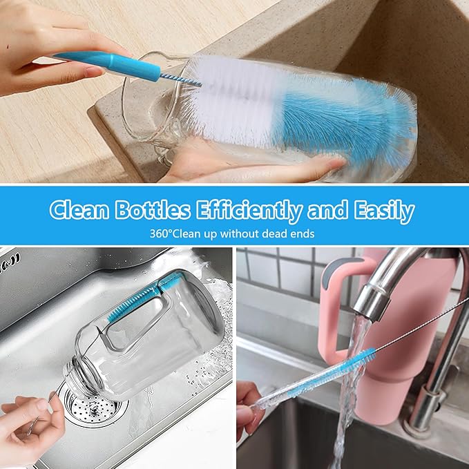 5 Pack Bottle Cleaner Brush, 15 Inches Stainless Steel Long Handle Baby Bottle Scrub Cleaning Brushes with Straw Cleaner Brush for Sports Water Bottle, Cups, Coffee Mugs, Glasswares