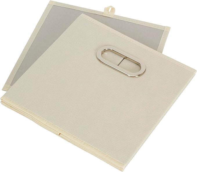 Fabric Storage Bins 6 Piece Set, Strong Poly-Woven Fabric, Sturdy Chipboard Sides, Grommet Front Handle, Stackable and Foldable, Classic Design, Cream
