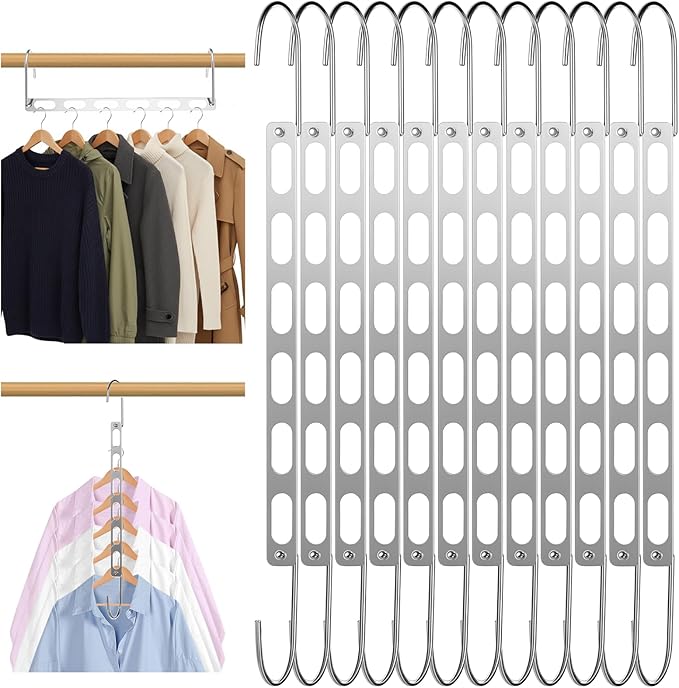 12 Pack Space Saving Hangers for Clothes, Metal Collapsible Hangers Organizer, Closet Organizers and Storage, Magic Multi Closet Hanger for Dorm Room Essentials