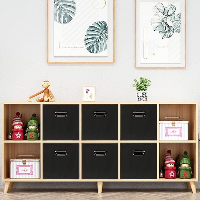 Fabric storage bins Cubes, Fabric Cube Organizer with Handle, Foldable Cube Bins for Cloth or Accessary Storage, 11x11x11, Set of 8, (Black)