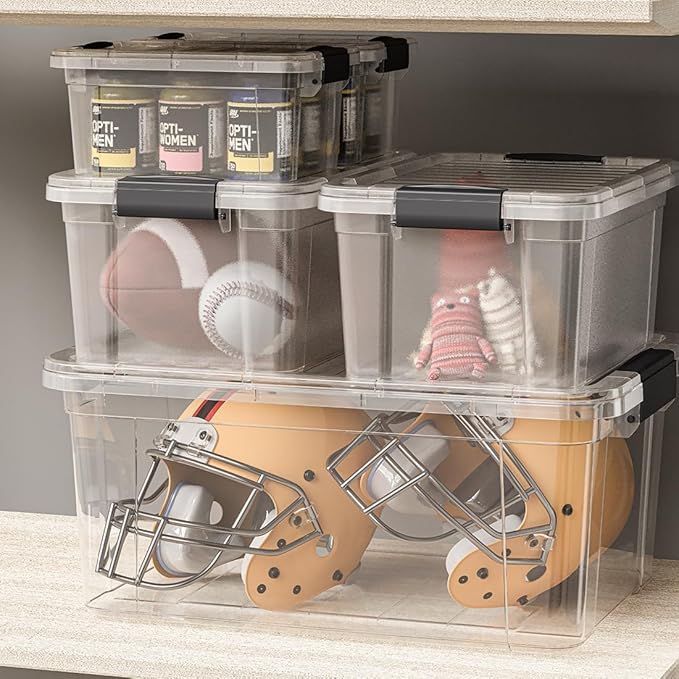 Superio Small Clear Storage Boxes with Lids, 4.75 Quart Plastic Container Bins for Organizing, Stackable Crates, BPA Free, Non Toxic, Odor Free, Organizers for Home, Office and Dorm, 5 Pack