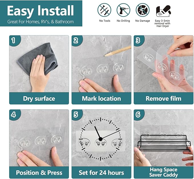 KaiwayInno 8 Pack Shower Caddy Adhesive Replacement, Strong Shower Shelf Adhesive Hooks for Corner Shelf Basket, Bathroom Rack, Kitchen Rack and Soap Holder