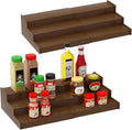 Spice Rack Organizer for Cabinet 2 Pack, 3 Tier Expandable Bamboo Spice Storage for Kitchen Cupboard Pantry, Brown