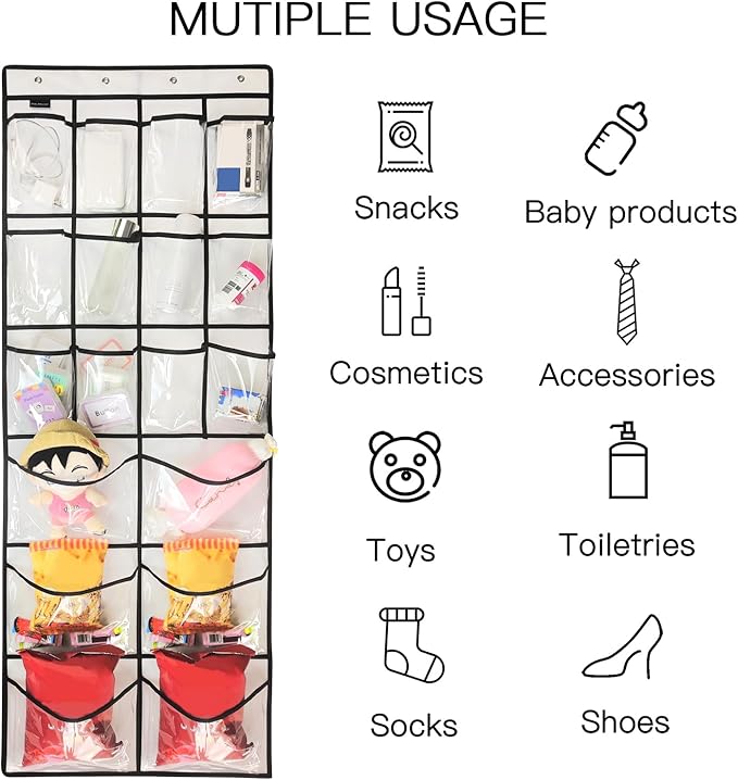 TidyMaster Extra Large Hanging Crystal Clear Over Door Shoe Organizers, Closet Shoe Organizer Shoe Rack Organizer Shoe Storage, 12+6Pockets, 4Hooks, white (59"x 21.6")