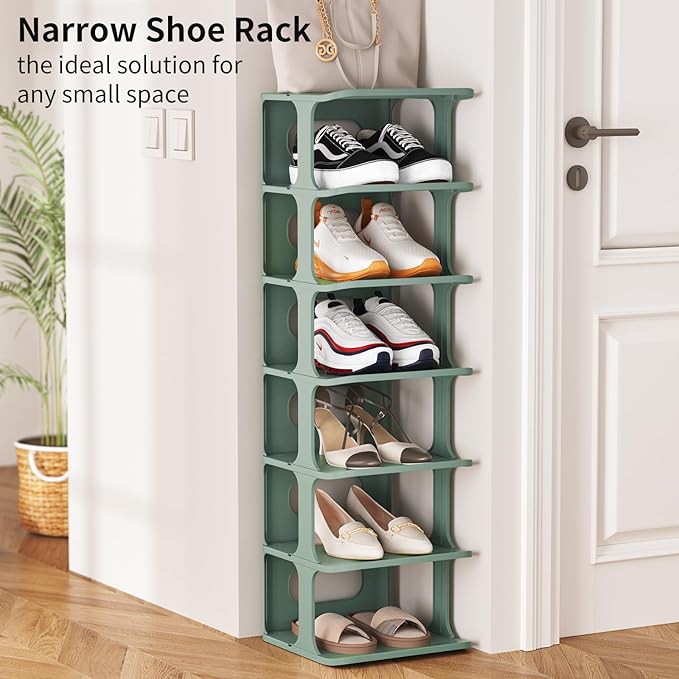 HAIXIN Vertical Shoe Rack Organizer for Entryway, 5 Tier Narrow Small Shoe Rack for Closet, Plastic Compact Shoe Storage for Door - Green
