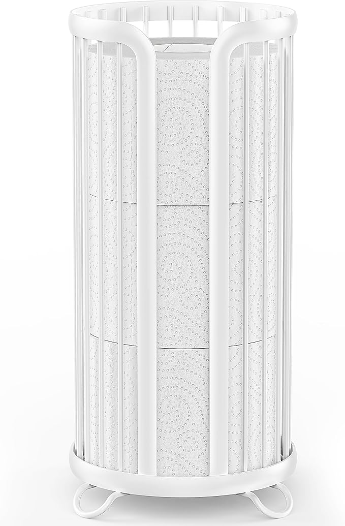 Bunoxea Toilet Paper Holder Stand, Freestanding Toilet Tissue Organizer, Minimalistic Storage Solution, Reserve Mega Rolls-White