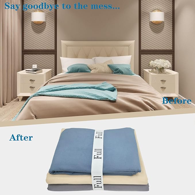Maletnd 2 Pieces Bed Sheet Organizer Bands, Closet Organization Sheet Straps, Linen Labels Bedding Bands, Elastic Bed Sheet Storage Sheet Keepers (Full)