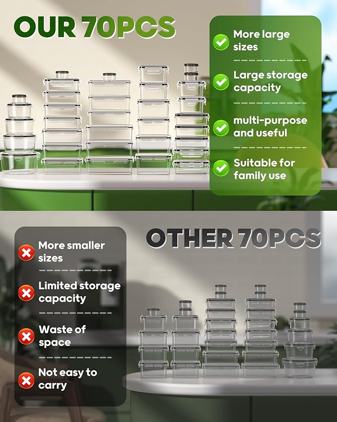 70 PCS Food Storage Containers with Lids(35 Containers & 35 Lids), BPA-Free Plastic Food Containers for Kitchen Storage, Leak Proof, Reusable Meal Prep Containers with Labels & Pen