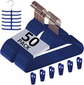 VECELO Premium Velvet Clothes Hangers Suit Heavy Duty (50 Pack)-Non Slip & Space-Saving with 6 Finger Clips & Tie Rack Excellent for Men and Women,Dark Blue