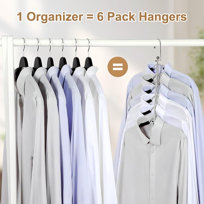 TOPIA HANGER Clothes Hanger Space Saving, 6 Tier Shirt Coat Hangers Space Saving No Bump Shoulder Hangers with No Slip Foam Padded Hangers Closet Organizers and Storage for Men and Women 2 Pack-CT64B
