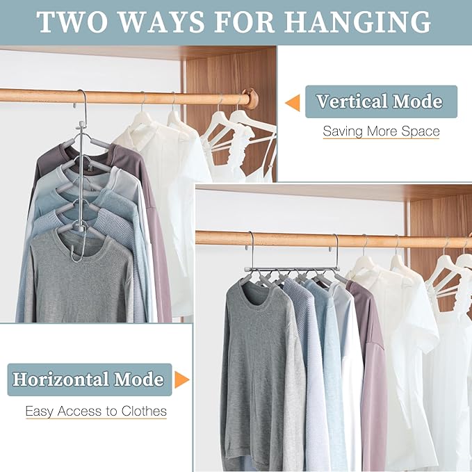 Clothes Hangers Space Saving Shirt Organizer, Non Slip Multi Shirt Hangers for Closet with Foam Padded Closet Organizers and Storage for Sweater Hoodie Blouse Coat Dress Short Grey 2 Pack