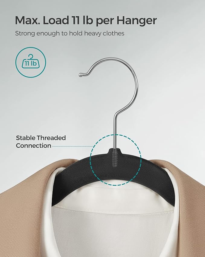 SONGMICS Velvet Hangers 100 Pack, Non-Slip Clothes Hangers with Shoulder Notches, Pants Bar, 360° Swivel Hook, Space-Saving, for Closet, Ink Black UCRF029B010
