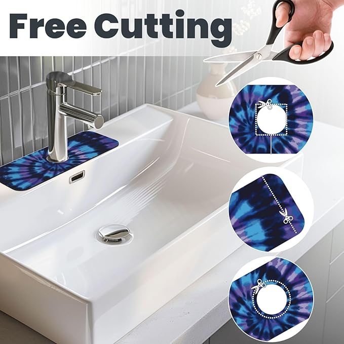Tie Dye Blue Purple 15" X 5.5" Kitchen Sink Splash Guard Faucet Faucet Guard Draining Mat Sink Splash Guard Faucet Kitchen Bathroom