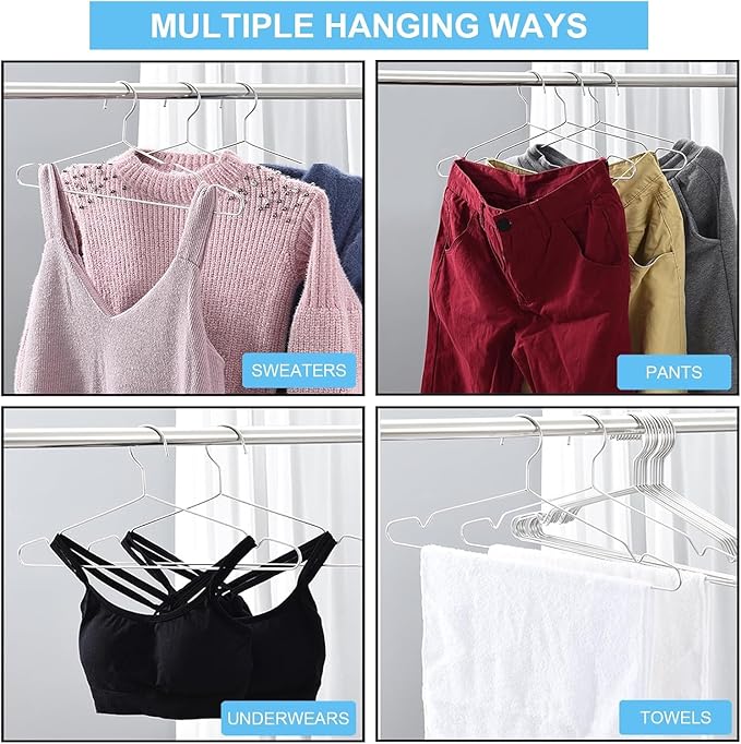 Coat Hangers Clothes 20 Pack Wire Hangers Heavy Duty Stainless Steel Hanger with Non Slip Grooves, 16.5 Inch Ultra Thin Metal Hangers Space Saving Clothing Hanger Silver