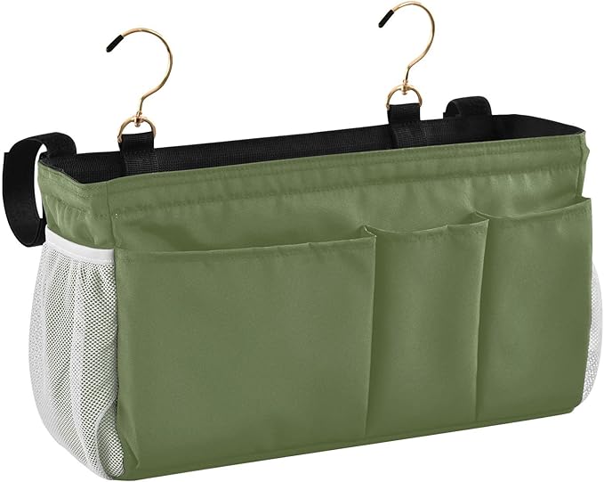 KOPIRIT Dark Cyan Bedside Caddy Storage Bag Bedside Organizer for Headboards Bunk Beds Hanging Storage Organizer 6 Pockets with Hooks for Magazine Water Bottle Holder
