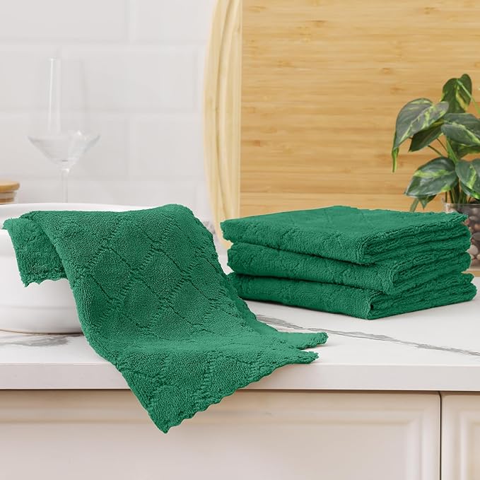 Homaxy 12 Pack Dish Towels for Kitchen (13 x 19 Inches, Dark Green), Super Soft and Absorbent Coral Velvet Dish Cloths for Washing Dishes, Nonstick Oil Fast Drying Microfiber Cleaning Cloth