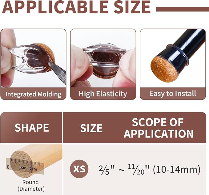 Ezprotekt 24 Pcs Extra Small Chair Leg Floor Protectors, Silicone Felt Chair Pads for Hardwood Floors, Round Chair Leg Caps, Felt Furniture Feet Covers for Dining Table, Clear (XS Fit: 2/5"-11/20")