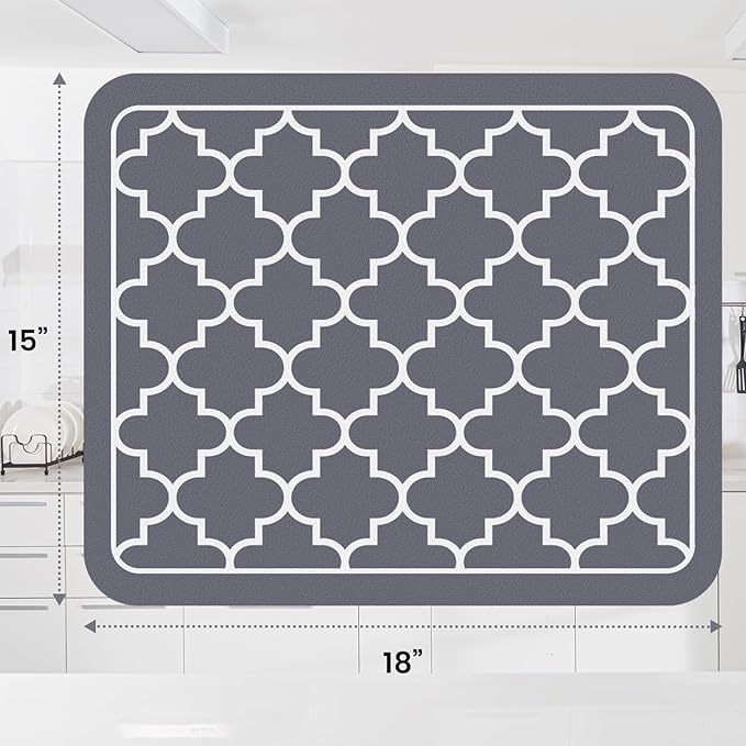 WISELIFE Dish Drying Mat Super Absorbent Drying Mat Large Dish Drying Mats for Kitchen Counter Easy Clean Dish Mat Kitchen Drying Mat15"x 18" Stylish Grey