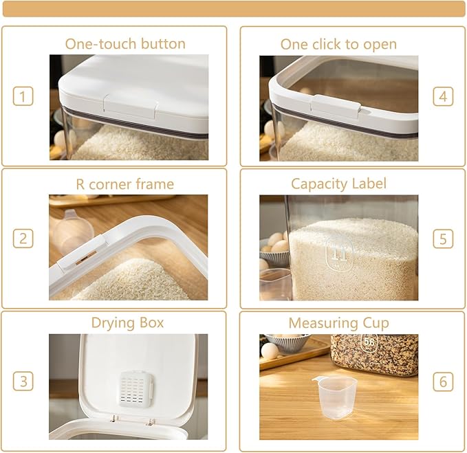 LivLab Flour Dispenser 10LBS - 5 L /5 QT /5 KG Rice Container Storage Food Cereal Container Bins Household for Kitchen Pantry Organization (5 L)