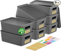 8 PCS Plastic Storage Baskets with Lids, Stackable Storage Bins with Lids & Labels for Organizing, Small Storage Bins for shelves, Office, Drawer, Cabinet & Pantry,Nursery Organization,10.2*7.2*4.1In