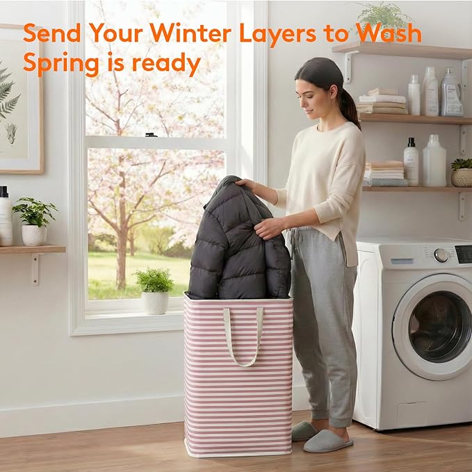 Lifewit 2 Pack Laundry Hamper Large Collapsible Laundry Baskets, Freestanding Waterproof Clothes Hamper with Easy Carry Handles in Laundry Room Bedroom Bathroom College Dorm, Pink, 2 x 80L