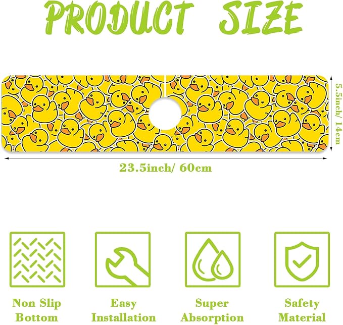 Sink Splash Guard Faucet Mat Rubber Ducky Absorbent Fast Drying Mat Sink Gadgets Splash Guard Behind Faucet Drip Catcher for Kitchen Bathroom 23.5"X5.5"