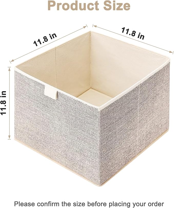 Storage Baskets, 11.8-Inch Woven Fabric Bins, Storage Cubes with Reinforced Handles, Organizer Bins for Closet Shelves, Foldable, for Toys, Clothes, Natural Beige (2PCS/Beige-11.8*11.8*11.8inch)
