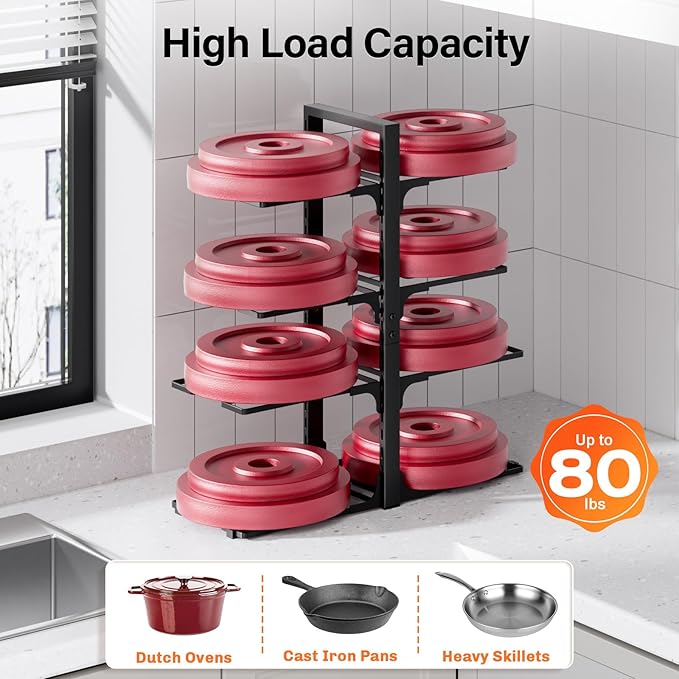MUDEELA Pots and Pans Organizer under Cabinet 20.8" Height, Heavy Duty Adjustable Pot Pan Organizers inside Cabinet, 8-Tier Kitchen Cabinet Organizers and Storage for Big Stockpots, Heavy Cookware