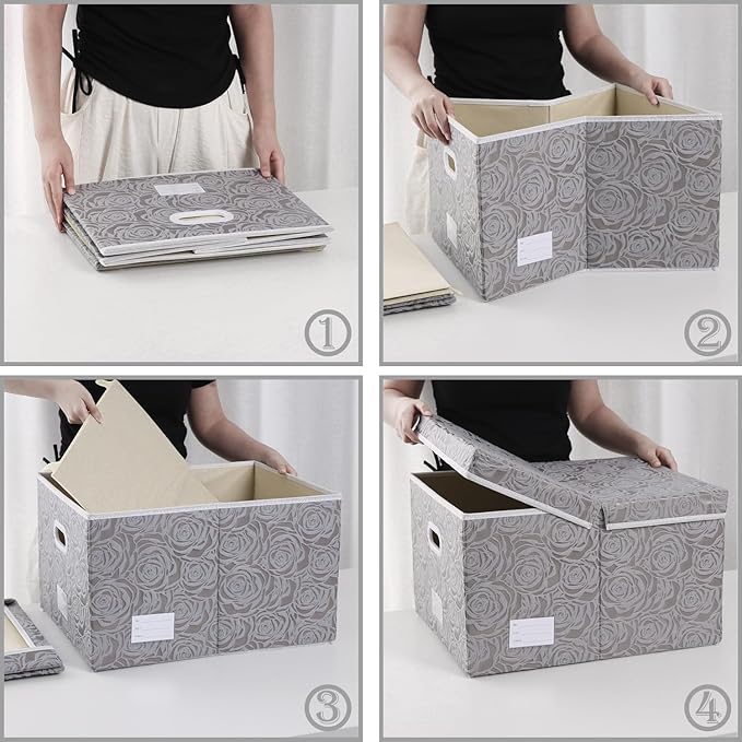 PRANDOM Extra Large Collapsible Storage Cubes with Lids Fabric Decorative Storage Bins Boxes Organizer Baskets with Cover Handles for Bedroom Closet Living Room 19.6x15.7x11.8 Inch 3 Pack