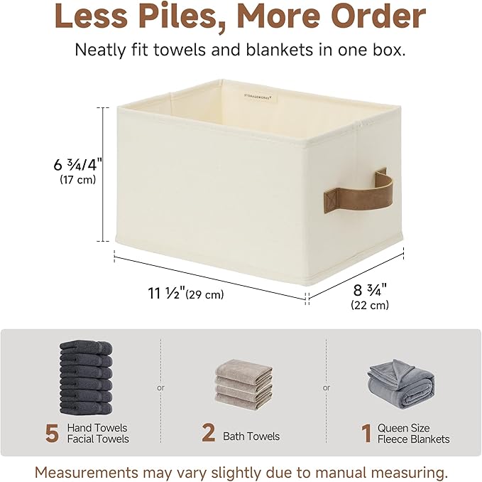 StorageWorks Closet Organizer Storage Baskets, Storage Bins for Shelves, Fabric Organization and Storage, Foldable Closet Organizer for Clothes, Ivory White, 3-Pack, Small
